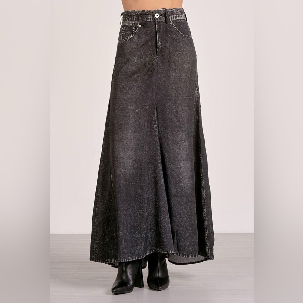 Elan Black Faux Denim “Jessa”Maxi Skirt- NWT, Sz XS ***Super Soft***